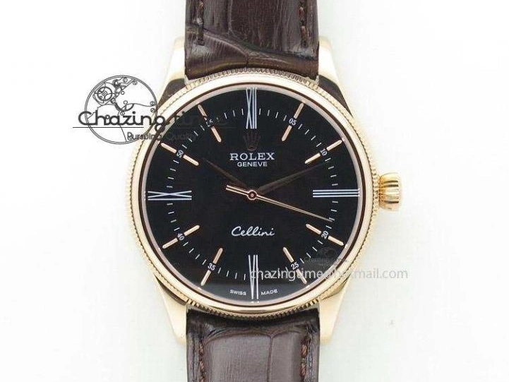 MiroTime 0505 Thermal Cellini Date YG Gold Sticks Dial On Brown Leather Strap A 3885